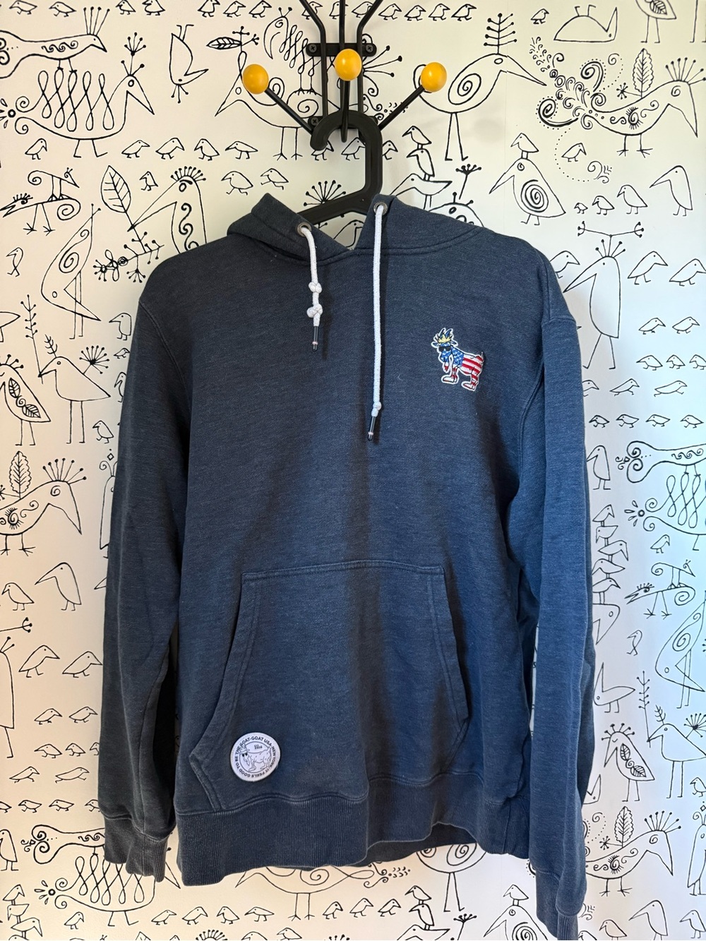 Men's Dark Navy Pullover Hoodie with Patriotic Goat Embroidered Logo